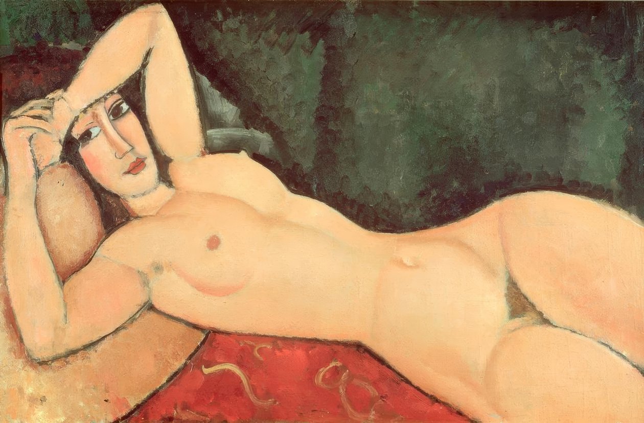 Liggend naakt, een arm gevouwen over het voorhoofd door Amedeo Modigliani