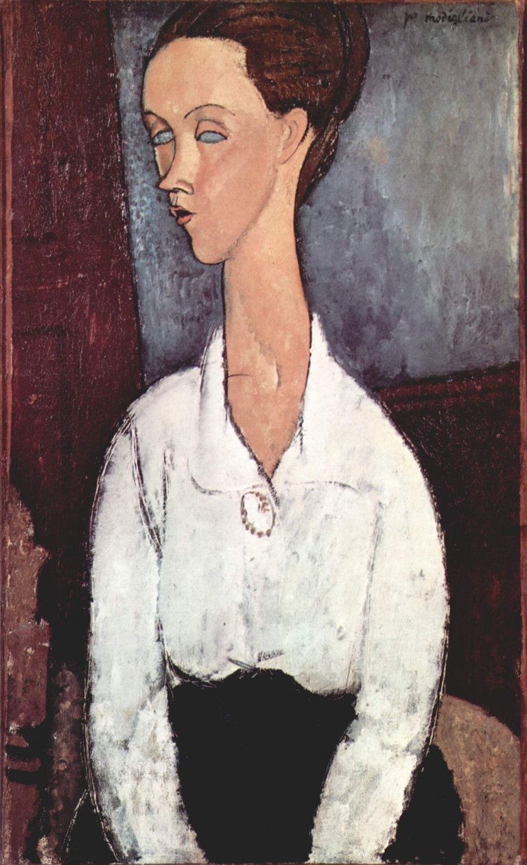 Portret van Lunia Czechowska met Witte Blouse door Amedeo Modigliani