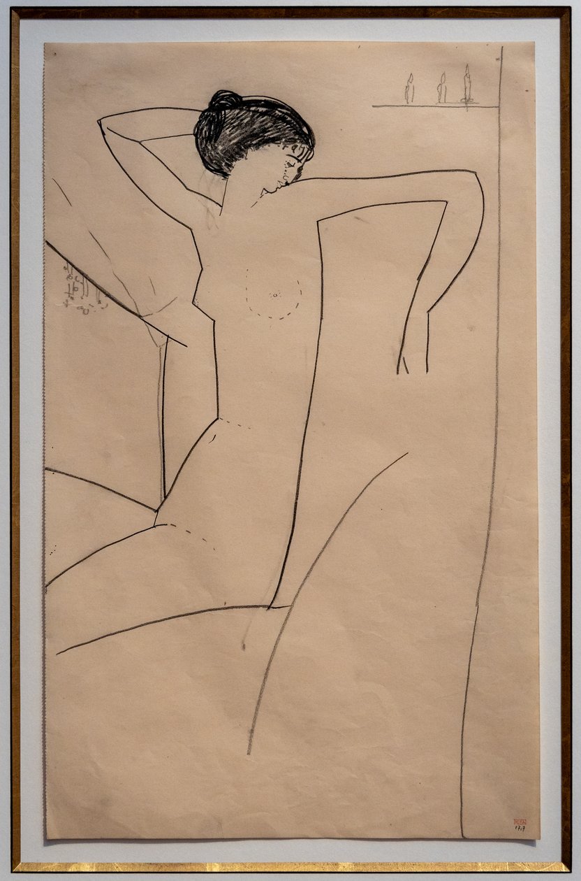 Anna Akhmatova, naakt zittend, haar hoofd leunend op haar linkerschouder door Amedeo Modigliani