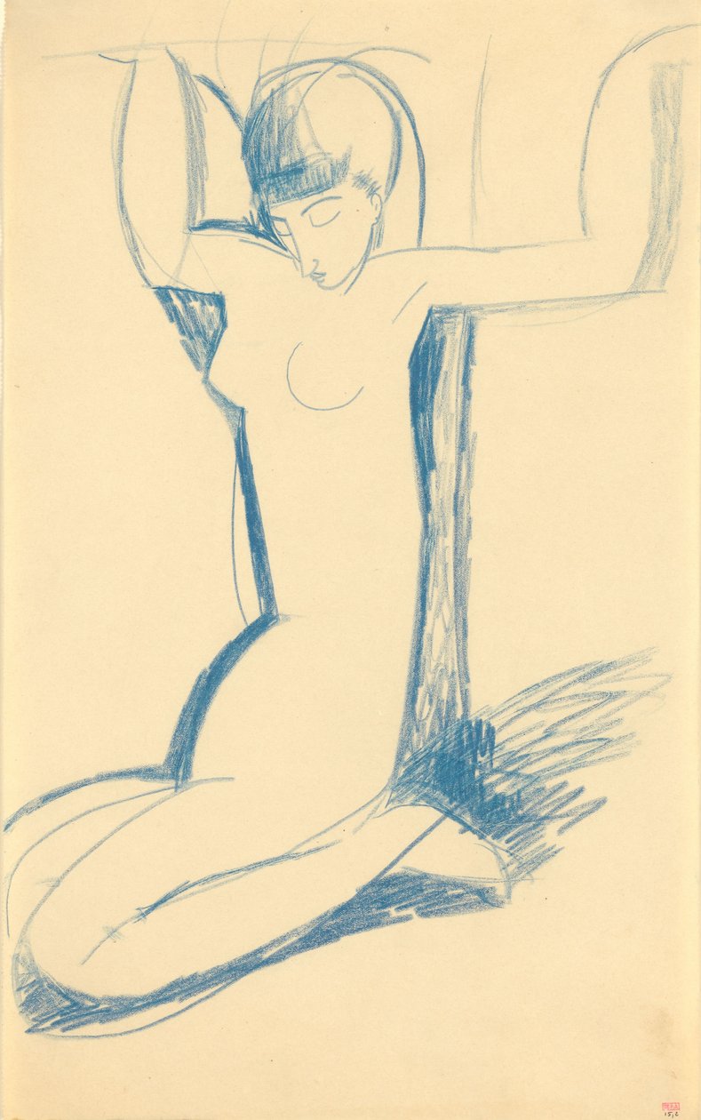 Knielende blauwe kariatide, ca. 1911 door Amedeo Modigliani