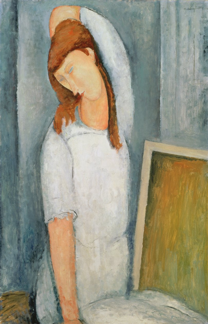 Portret van Jeanne Hebuterne met haar linkerarm achter haar hoofd door Amedeo Modigliani