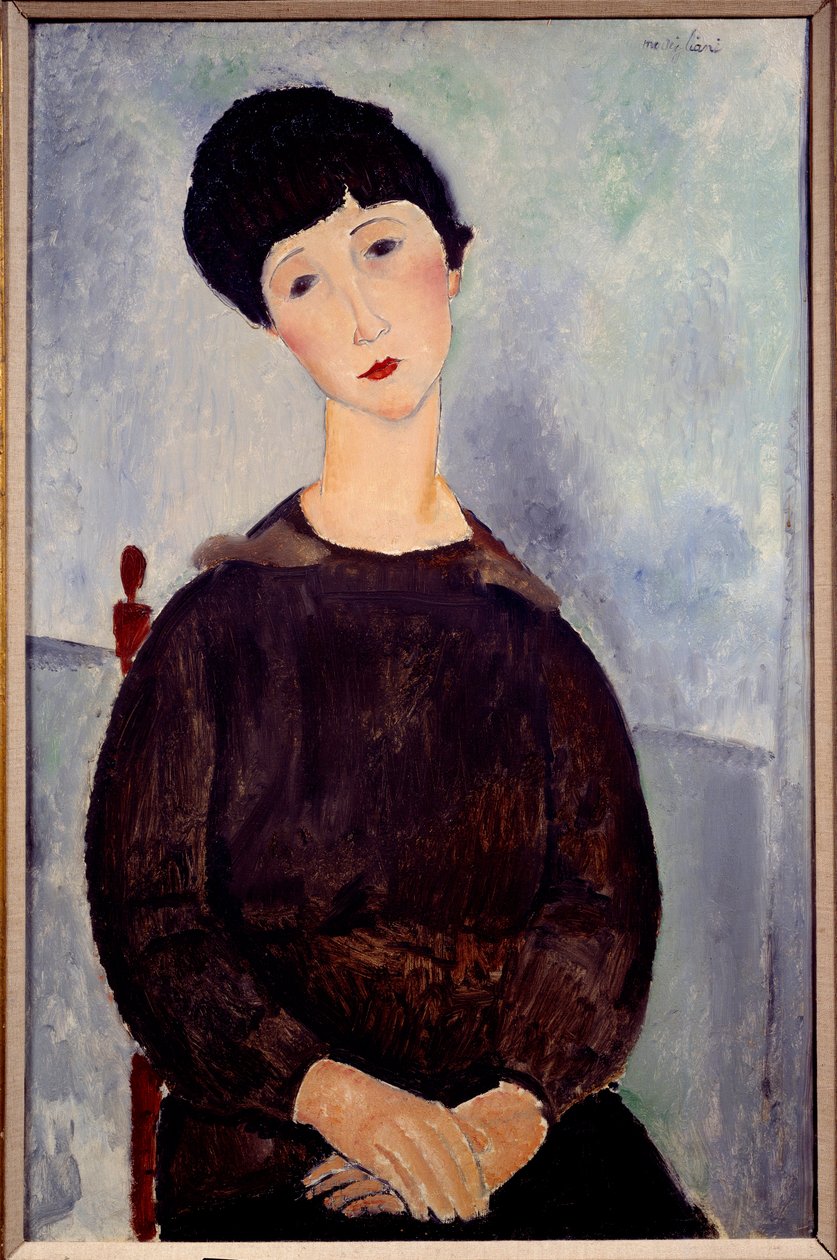 Portret van een zittend bruin meisje schilderij door Amedeo Modigliani door Amedeo Modigliani