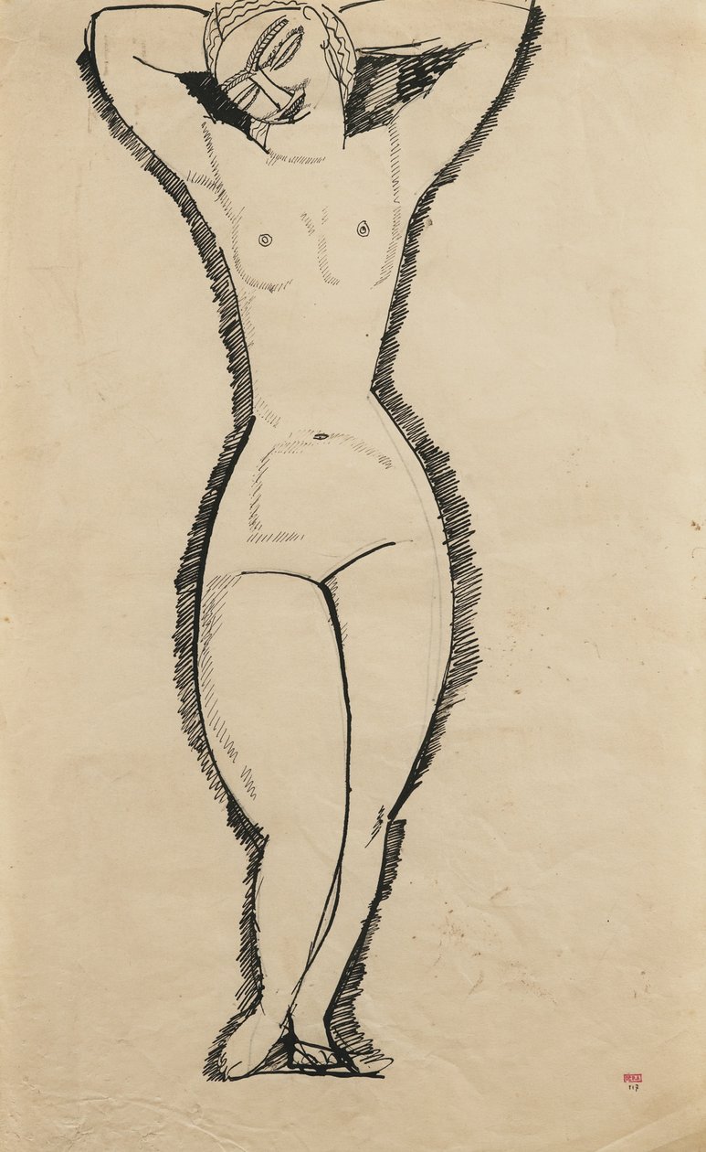Staande naakt met opgeheven armen, 1911 door Amedeo Modigliani