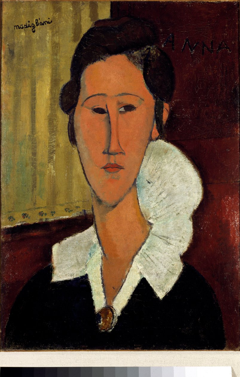 Vrouw met de Kraag of Portret van Anna Zborowska door Amedeo Modigliani