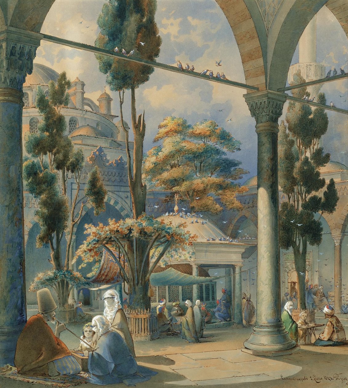 Binnenplaats van de Sultan Bayezid Moskee in Constantinopel door Amedeo Preziosi