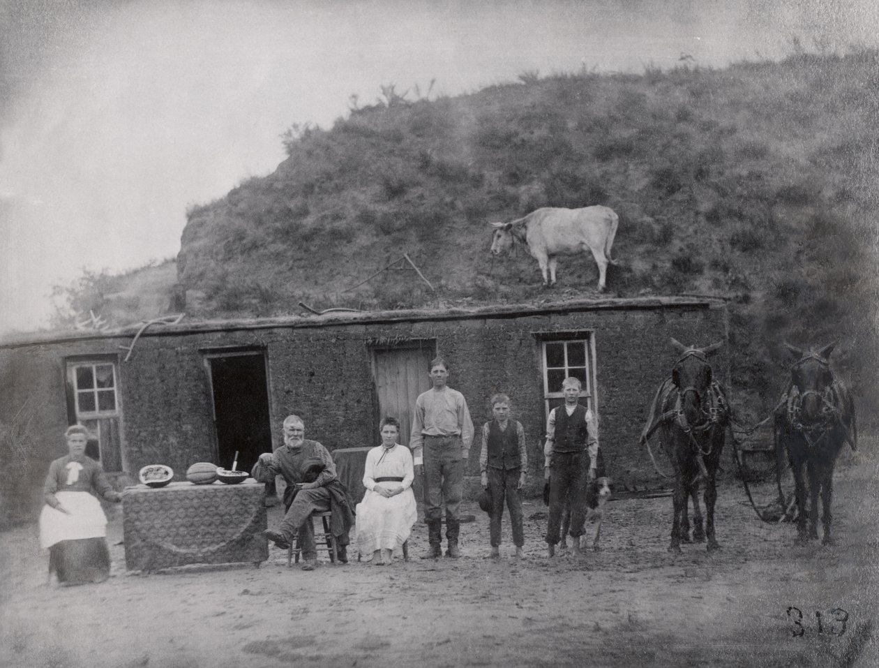 Amerikaans pioniersgezin voor hun huis door American Photographer