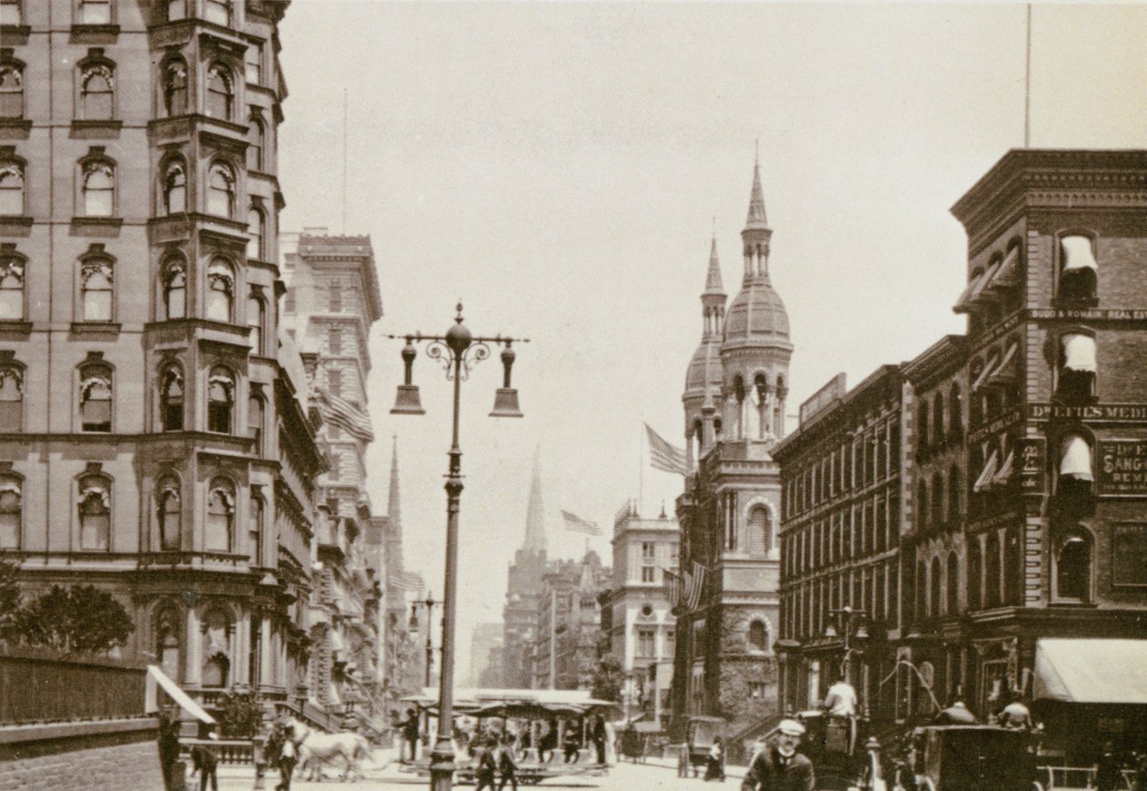 Hoek van 5th Ave. en 42nd St., New York City, 1898 door American Photographer