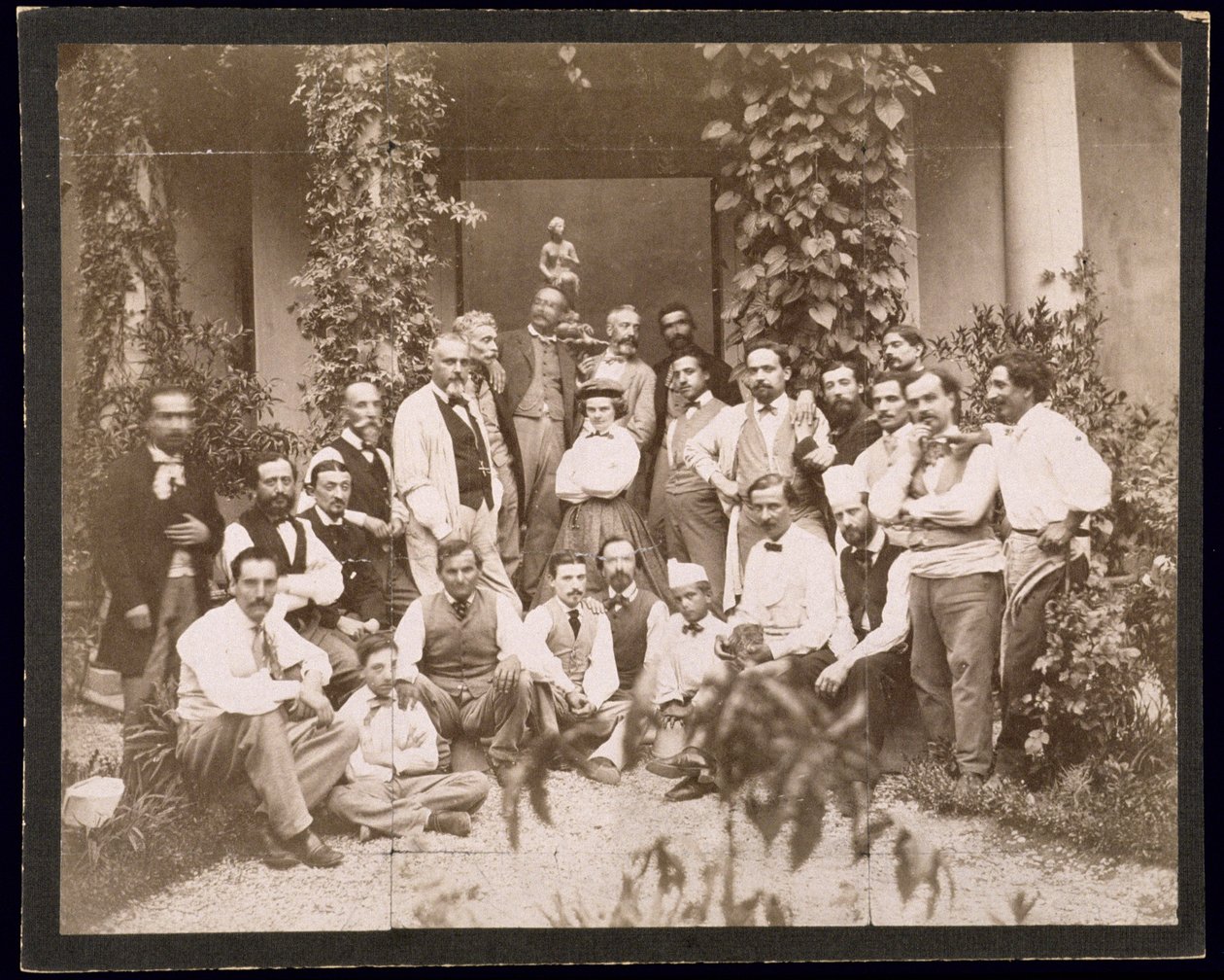 Harriet Hosmer (1830-1908) met haar beeldhouwwerk Fontein van de Sirenen, 1861 door American Photographer