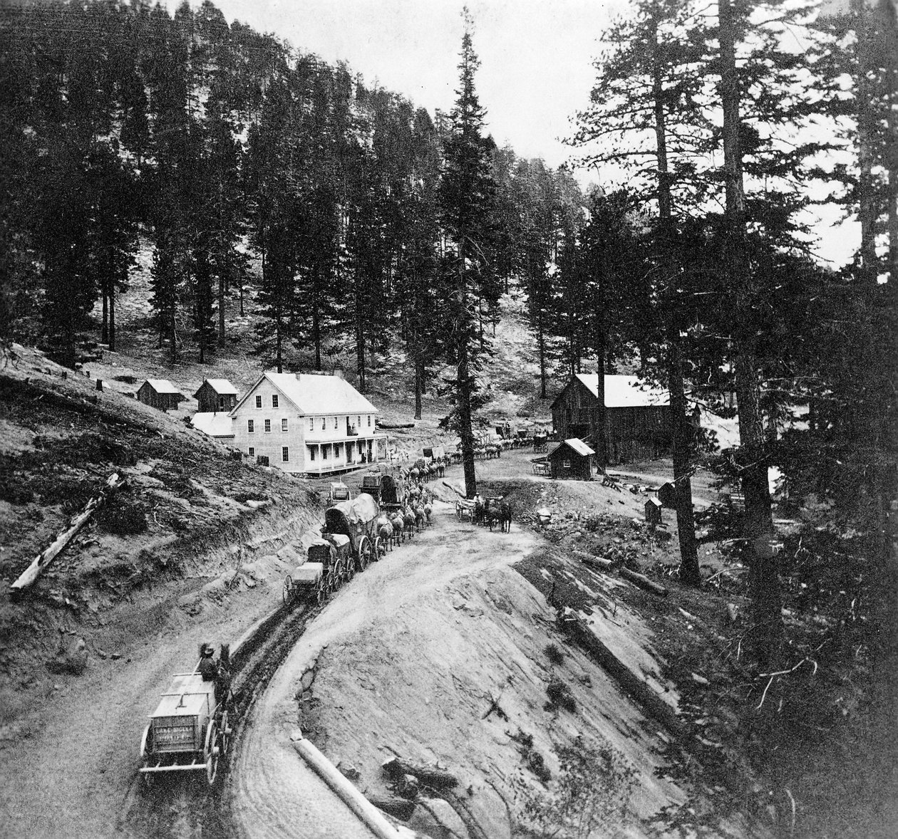 Swifts Station, Carson en Lake Bigler Road, Californië, uit Gems of California Scenery gepubliceerd door Lawrence en Houseworth, 1866 door American Photographer