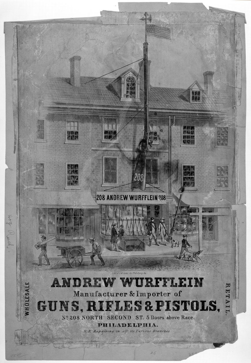 Reclame, Andrew Wurfflin. Wapenmaker, Philadelphia, c.1850 door American School