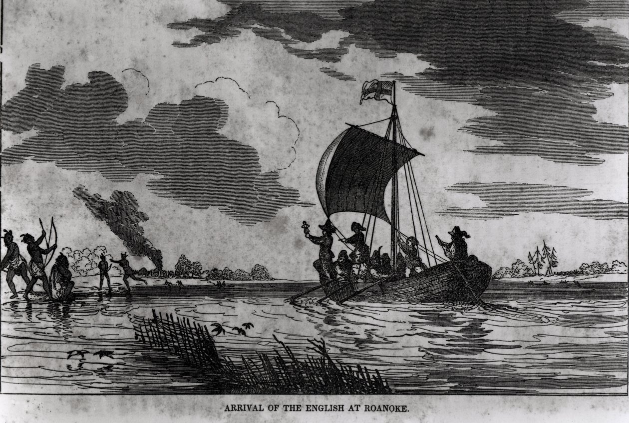 Aankomst van de Engelsen in Roanoke, 1587, uit Justin Winsor