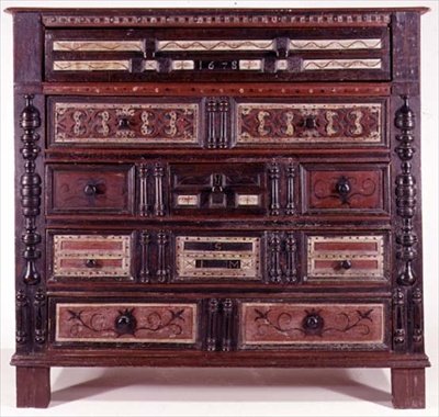 Ladekast, waarschijnlijk door Thomas Dennis, 1678 door American School