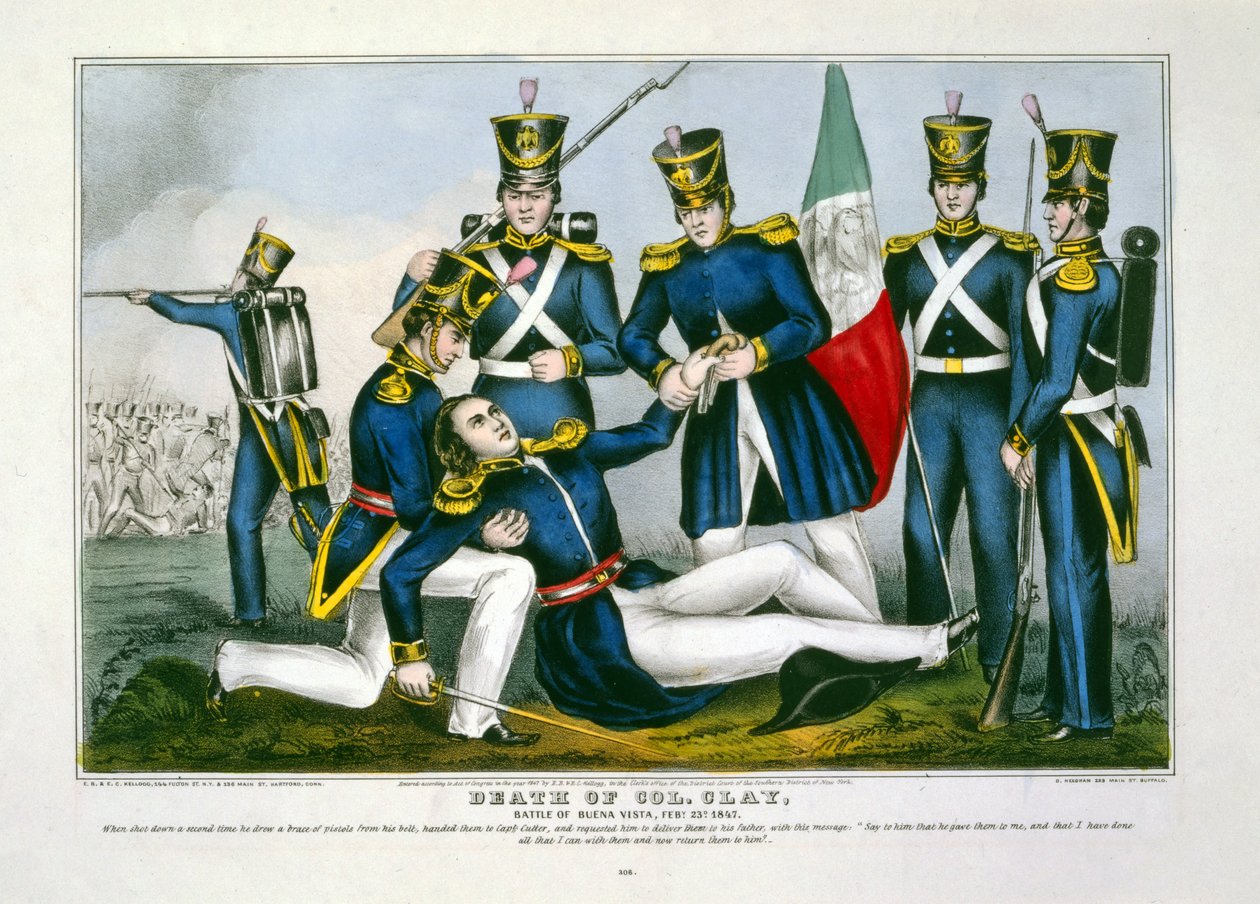 De dood van Col. Clay, Slag bij Buena Vista, 23 februari 1847, uitgegeven 1847 door American School