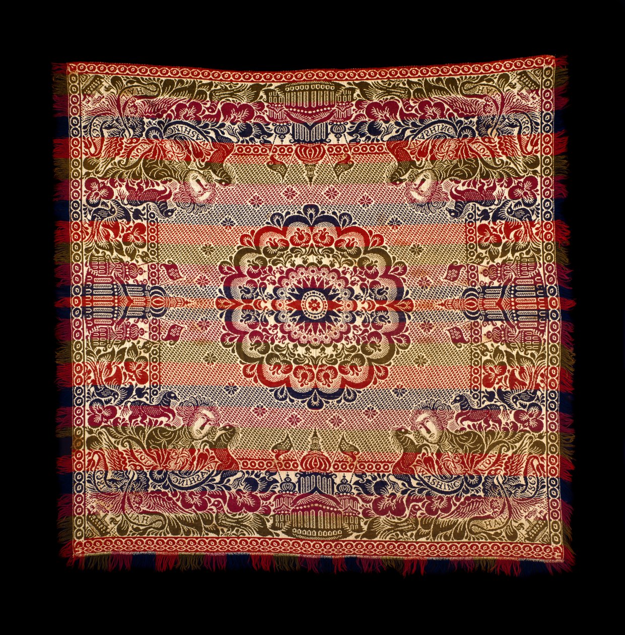 Dubbelgeweven Deksel, geproduceerd door Lancaster Carpet, Coverlet, Quilt en Yarn Manufacturing, 1869 door American School