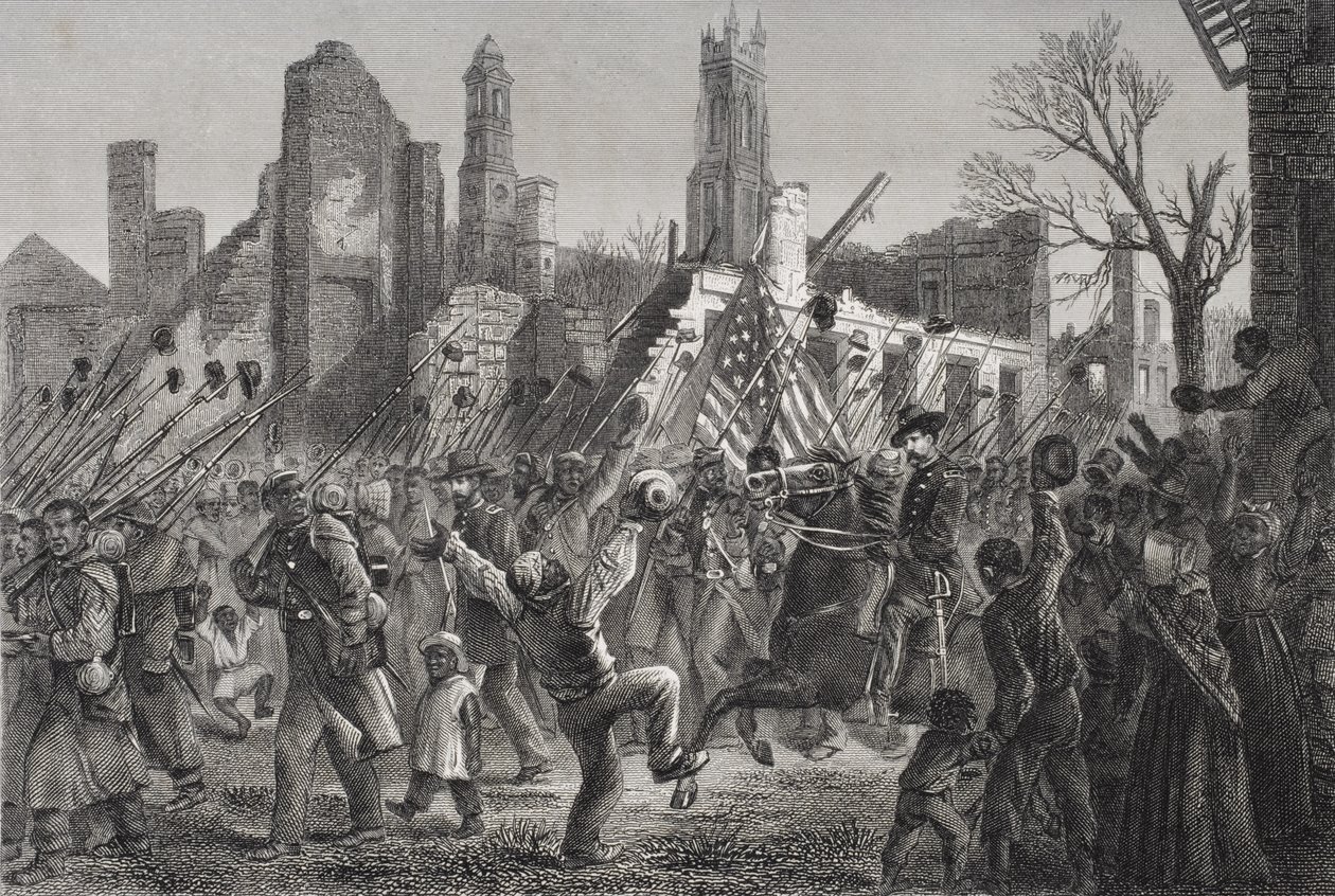 Ingang van het 55e Massachusetts Gekleurde Regiment in Charleston, West Virginia, 21 februari 1865 door American School