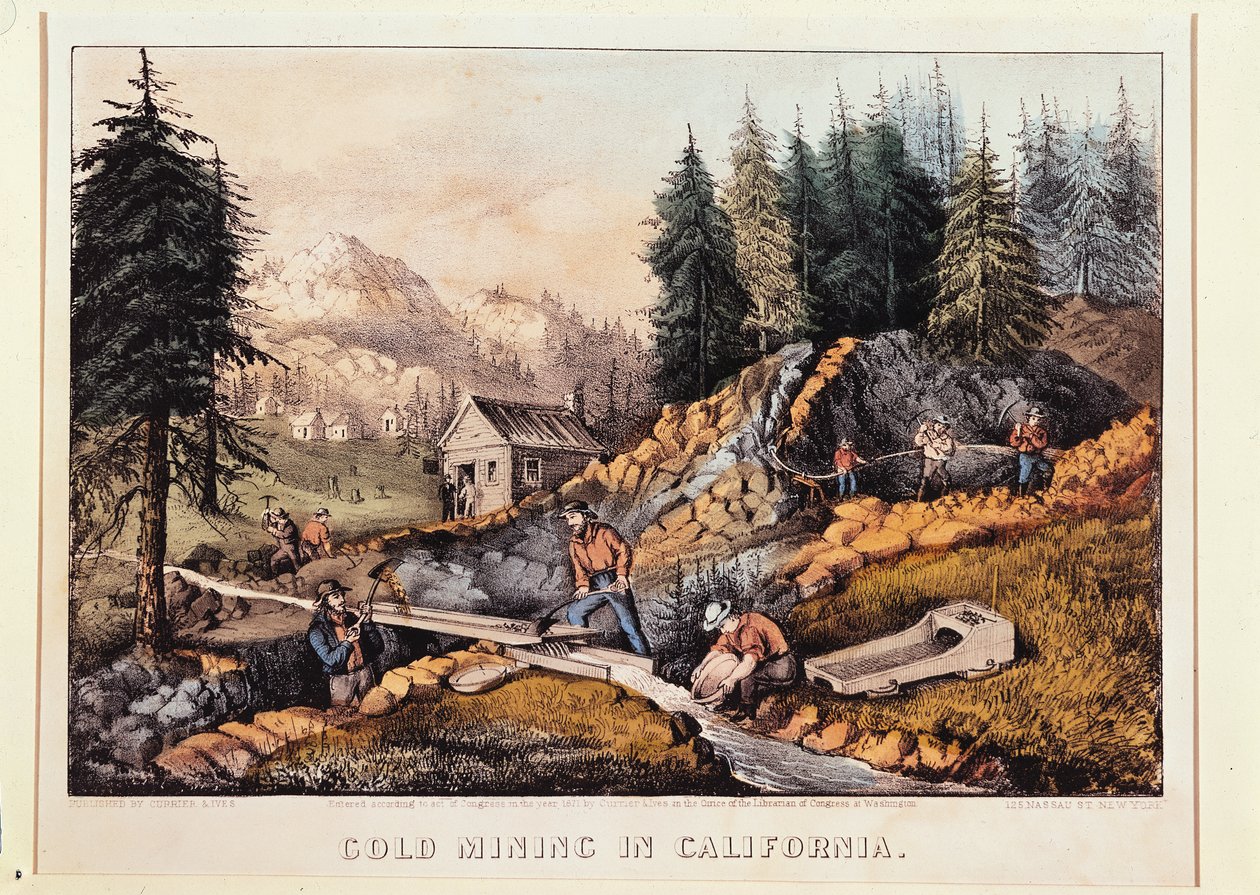 Goudwinning in Californië, gepubliceerd door Currier en Ives, 1871 door American School