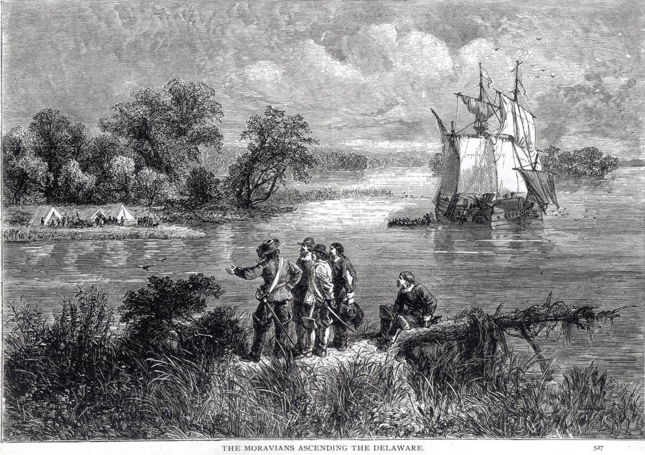 De Moravische Broeders Beklimmen de Delaware, uit 