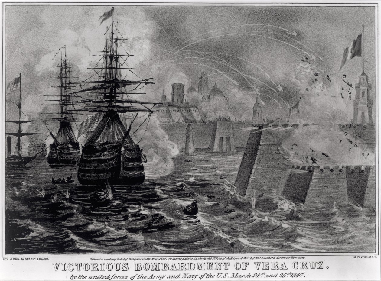 Overwinning bij het bombardement van Vera Cruz door de gezamenlijke strijdkrachten van het leger en de marine van de VS, 24 en 25 maart 1847, uitgegeven door Sarony en Major, 1847 door American School