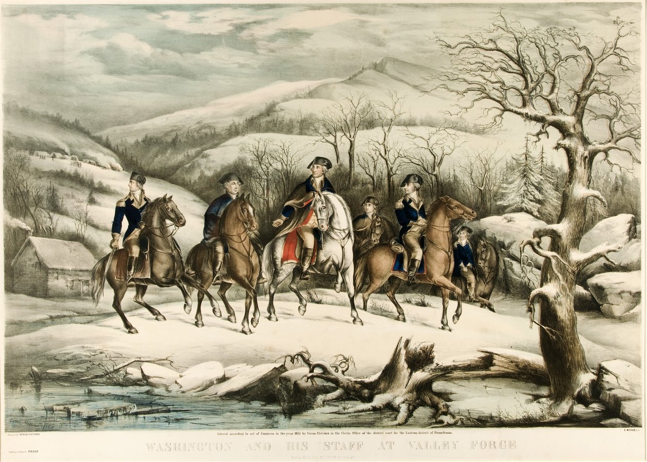 Washington en Zijn Staf in Valley Forge, uitgegeven 1855 door American School