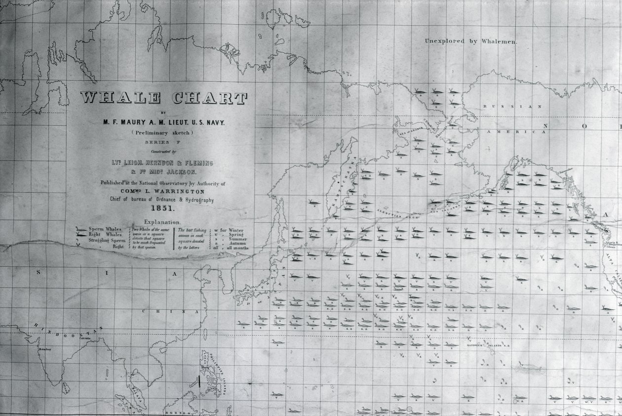 Walviskaart van de Noordelijke Stille Oceaan, 1851 door American School