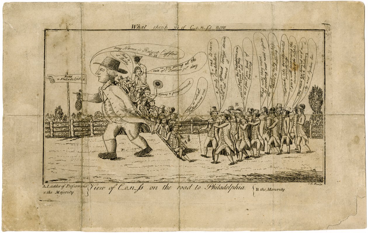 Wat Denkt U Nu van het Congres? Uitzicht op het Congres op weg naar Philadelphia A. Ladder van Voorkeur & de Meerderheid--B. de Minderheid, 1790 door American School