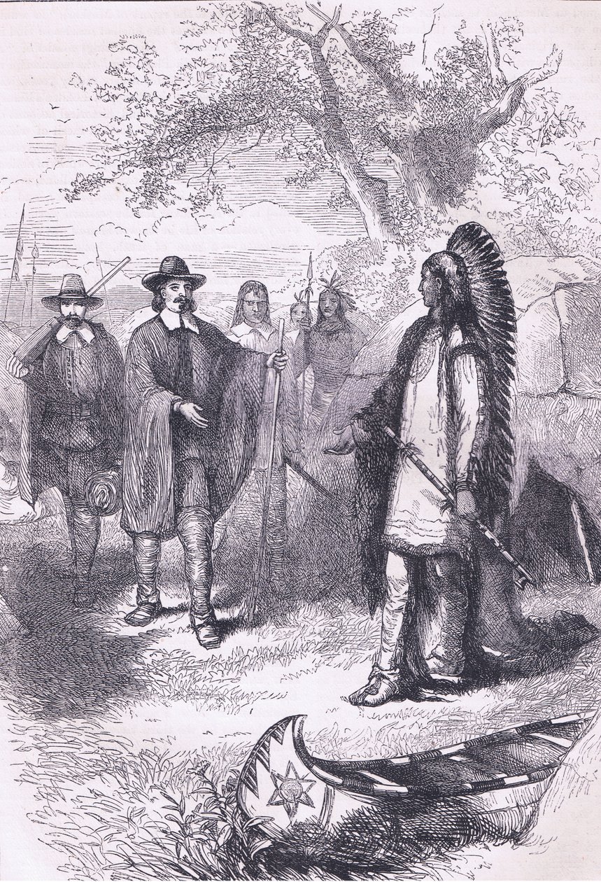 Bezoek van Winslow aan Massaqit, 1634, illustratie uit Cassells Geschiedenis van de Verenigde Staten, uitgegeven door Petter & Galpin, ca. 1890 door American School