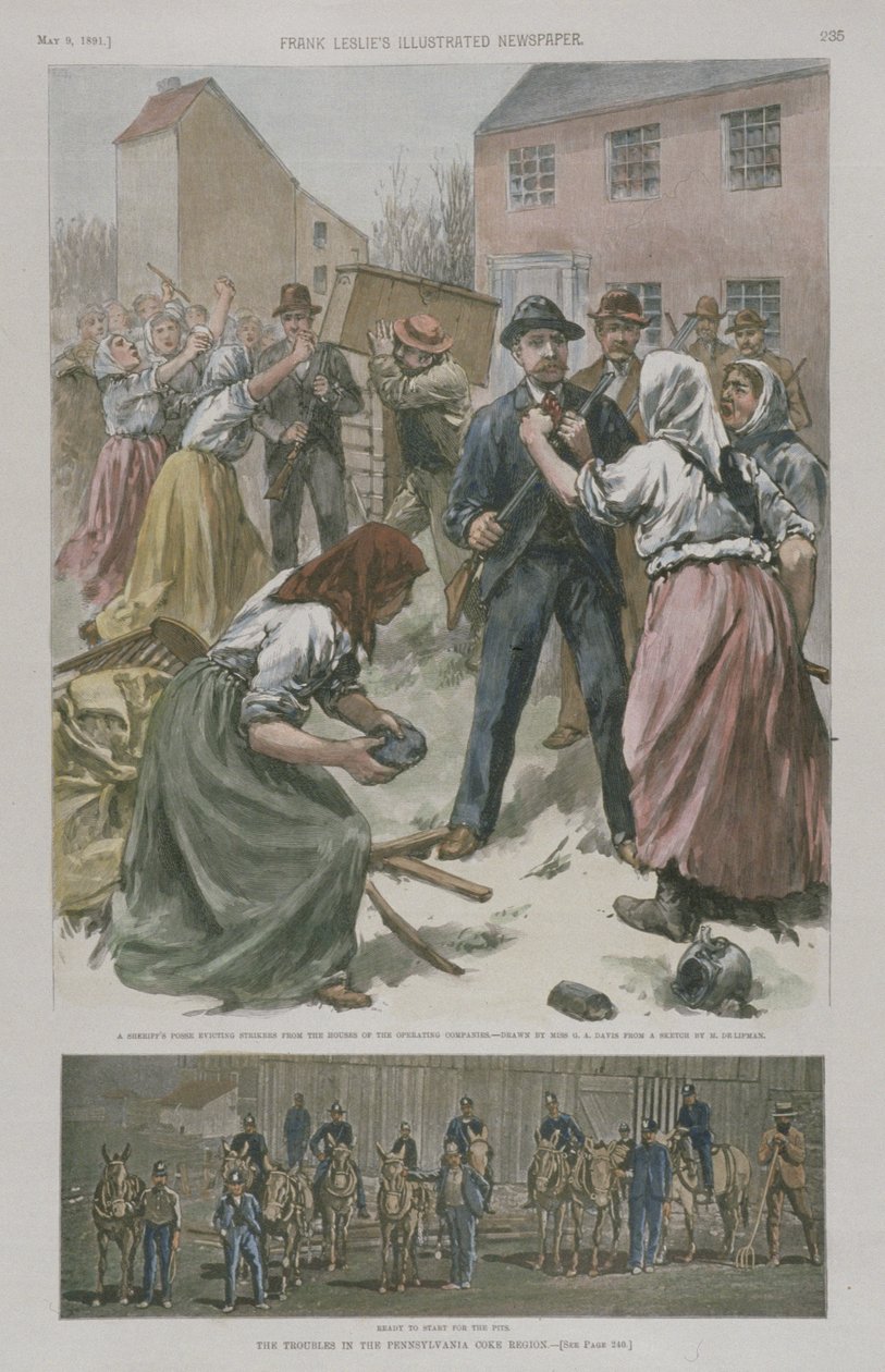 Stakende vrouwen, klaar om de mannen in de mijnen te confronteren, 1891 door American School