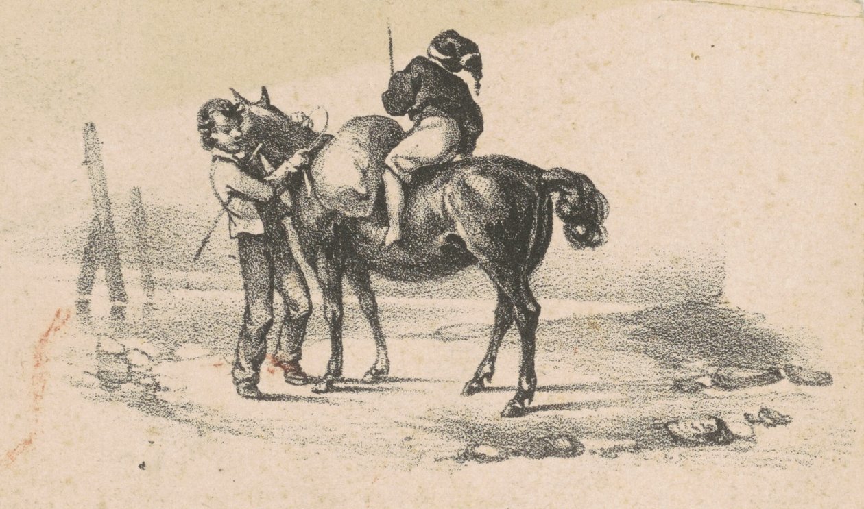 Jongeren en een paard door American 19th Century