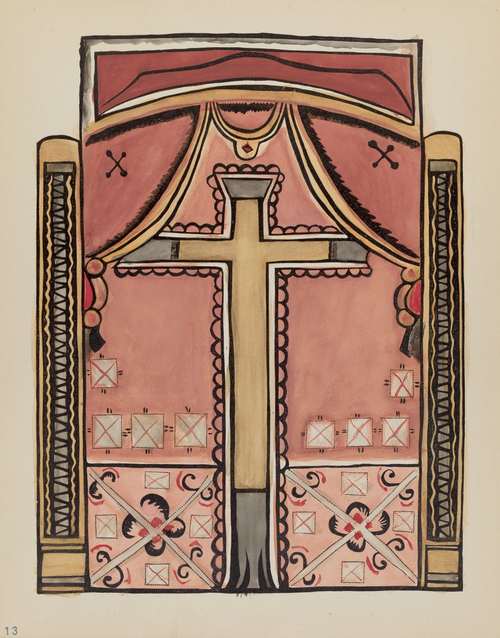 Plaat 13: Ontwerpen met kruis, Chimayo: Uit portfolio "Spaanse koloniale ontwerpen van New Mexico" door American 20th Century