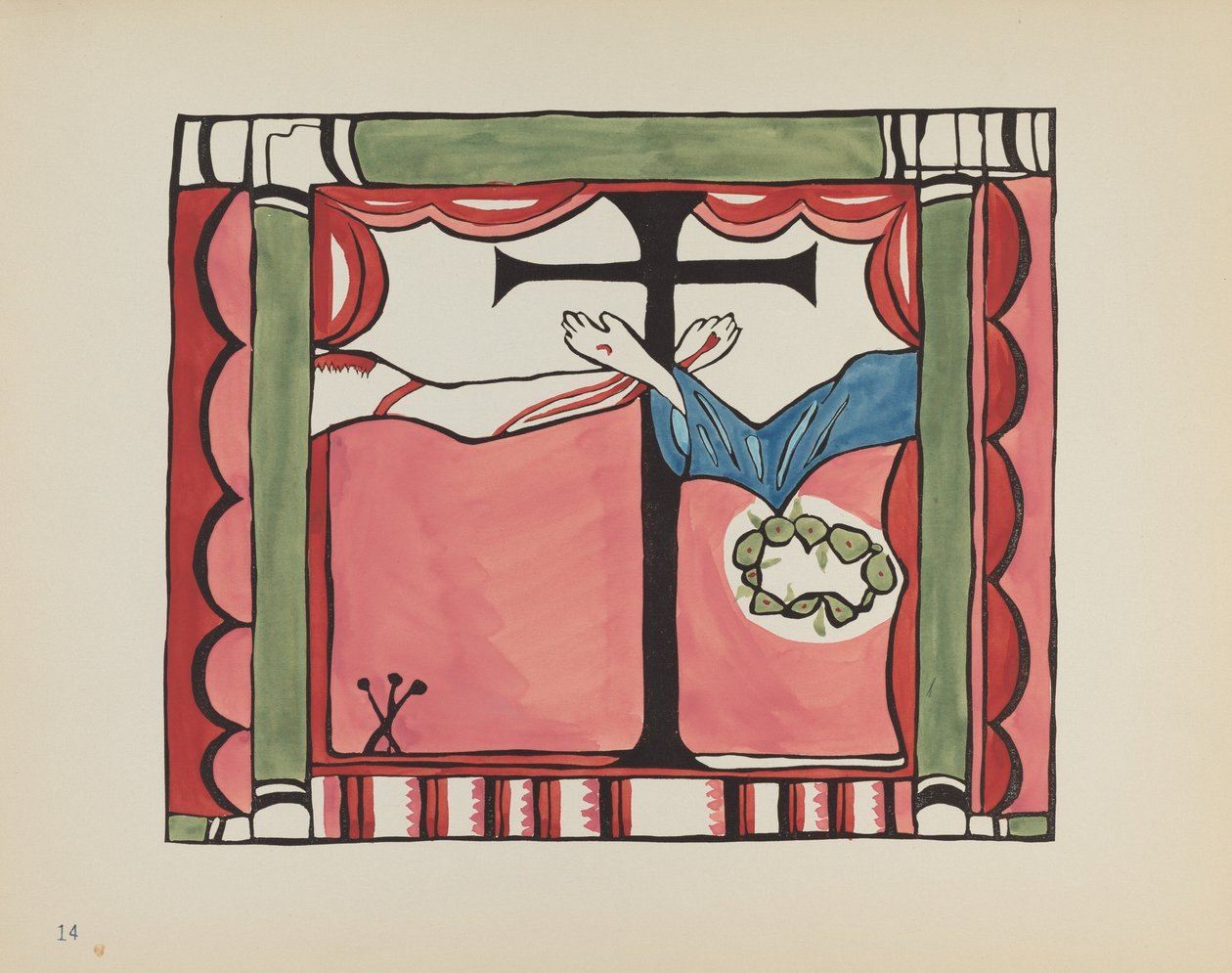 Plaat 14: Hoofdaltaarstuk, Chimayo: Uit portfolio "Spaanse koloniale ontwerpen van New Mexico" door American 20th Century
