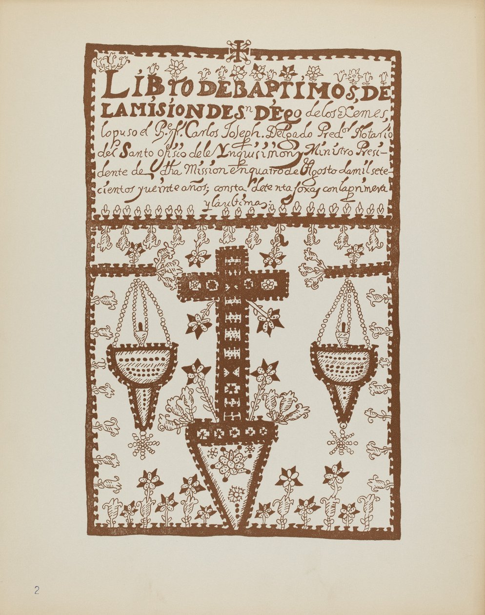 Plaat 2: Jemez Doopboek: Uit Portfolio "Spaanse Koloniale Ontwerpen van New Mexico" door American 20th Century