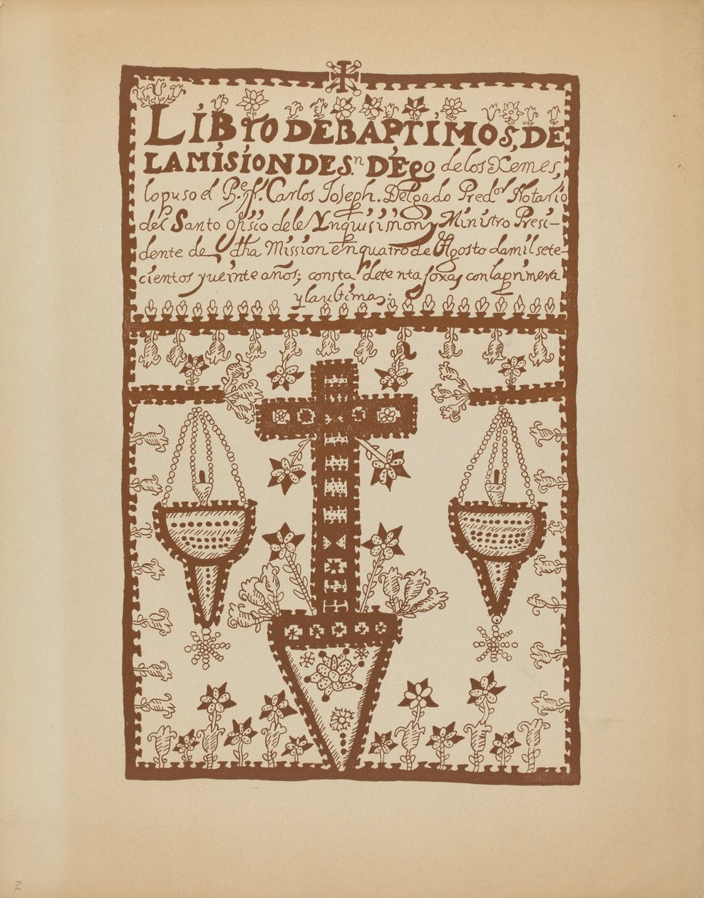 Blad 2: Jemez doopboek: Uit portfolio "Spaanse koloniale ontwerpen van New Mexico" door American 20th Century