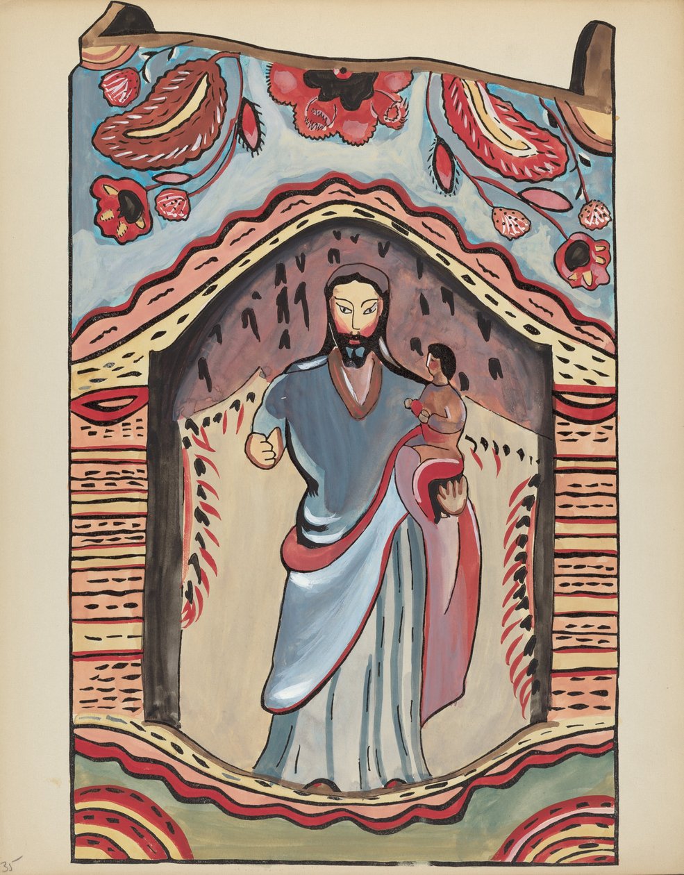 Plaat 35: Sint-Jozef in houten nis: Uit portfolio "Spaanse koloniale ontwerpen van New Mexico" door American 20th Century