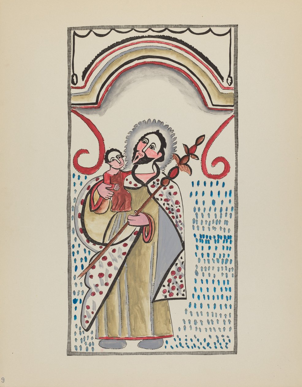 Plaat 9: Sint Jozef & Kind: Uit Portfolio "Spaanse Koloniale Ontwerpen van New Mexico" door American 20th Century