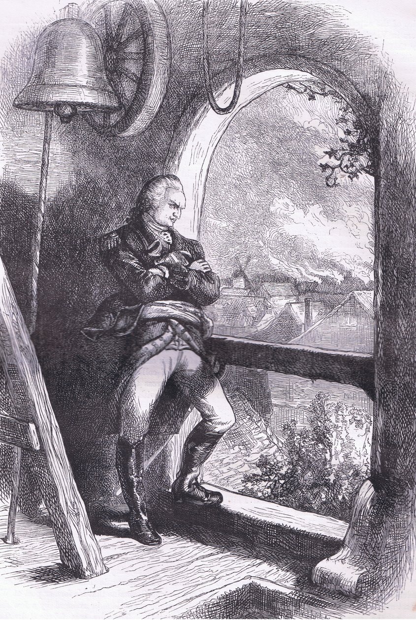 Arnold bekijkt de vernietiging van New England, illustratie uit Cassells Geschiedenis van de Verenigde Staten uitgegeven door Cassell, Petter & Galpin, c.1900 door American English school