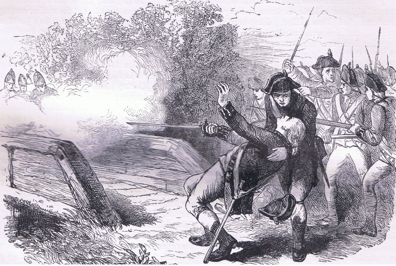 Dood van Isaac Davis, illustratie uit Cassells Geschiedenis van de Verenigde Staten gepubliceerd door Cassell, Petter & Galpin, ca. 1900 (litho) door American English school