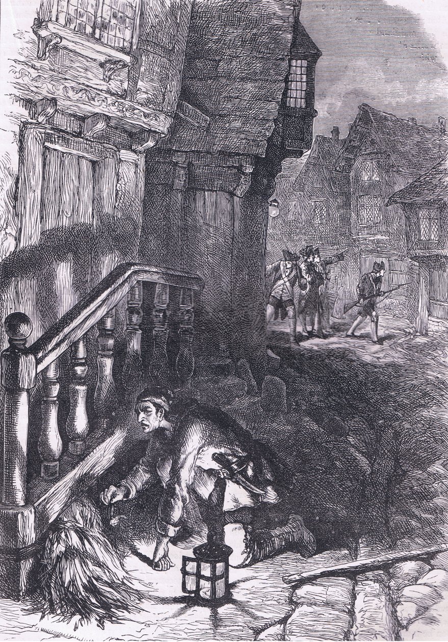 Opsporing van een brandstichter, illustratie uit Cassells Geschiedenis van de Verenigde Staten uitgegeven door Cassell, Petter & Galpin, ca. 1900 (litho) door American English school