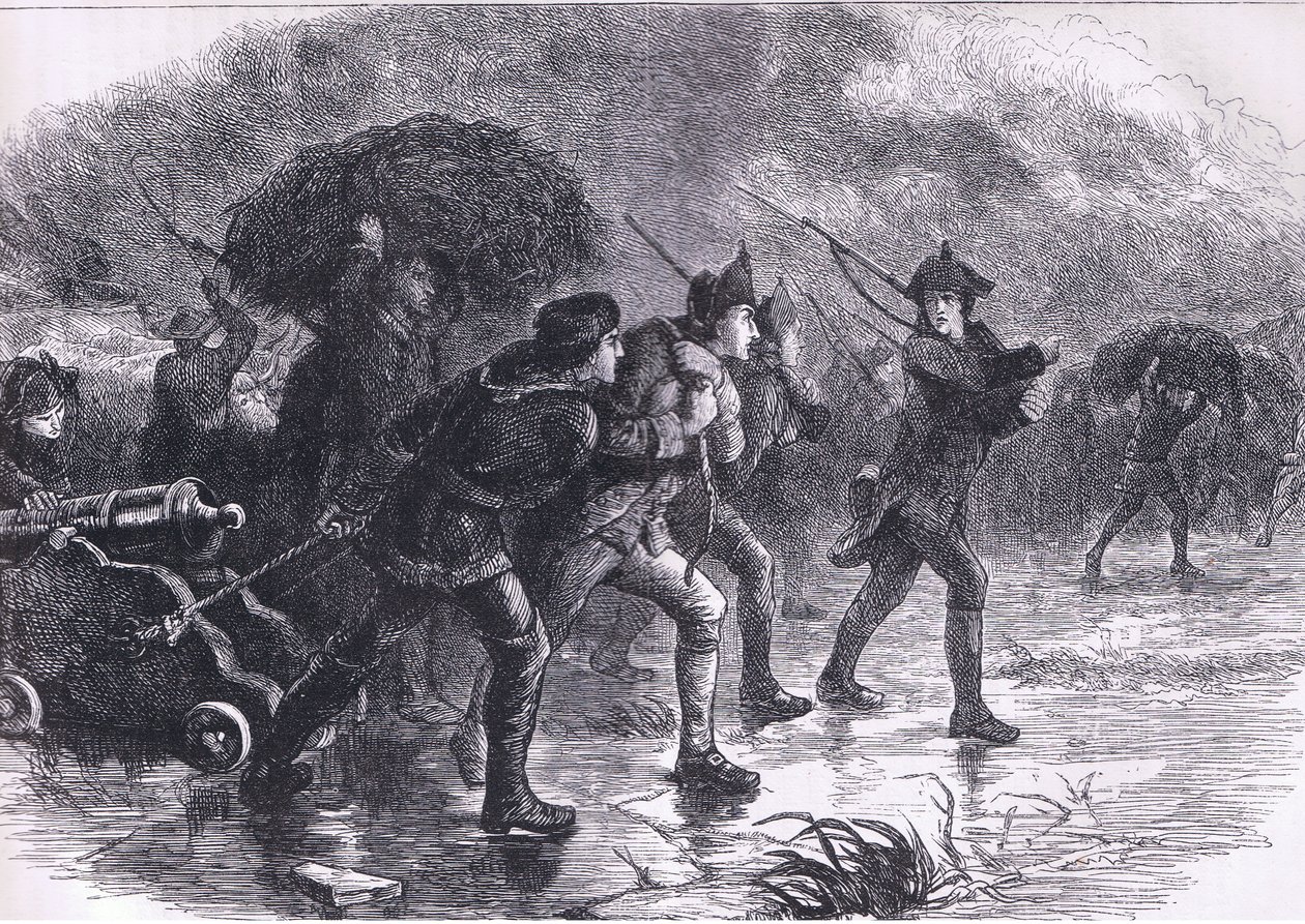 Nachtelijke manoeuvres van de Amerikanen in Boston, illustratie uit Cassells Geschiedenis van de Verenigde Staten gepubliceerd door Cassell, Petter & Galpin, ca. 1900 (litho) door American English school