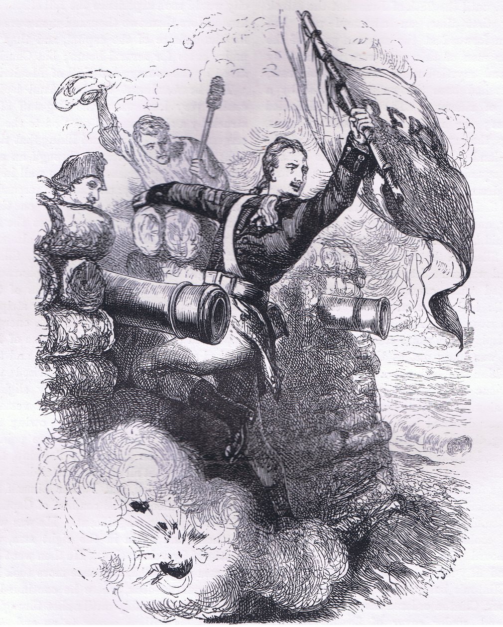 Sergeant Jasper herstelt de vlag, illustratie uit Cassells Geschiedenis van de Verenigde Staten uitgegeven door Cassell, Petter & Galpin, c.1900 door American English school