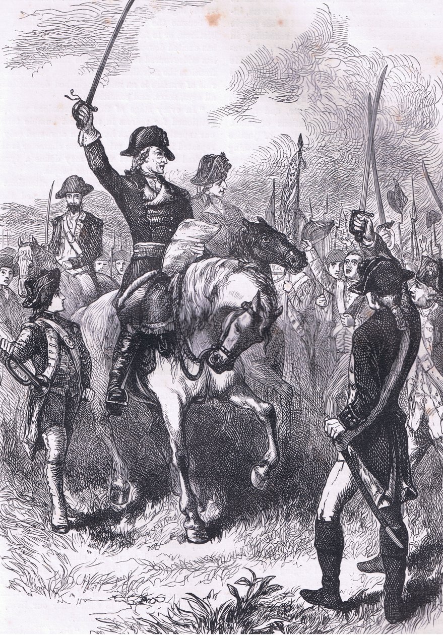 De onafhankelijkheidsverklaring voorgelezen aan het leger, illustratie uit Cassells Geschiedenis van de Verenigde Staten gepubliceerd door Cassell, Petter & Galpin, ca. 1900 door American English school