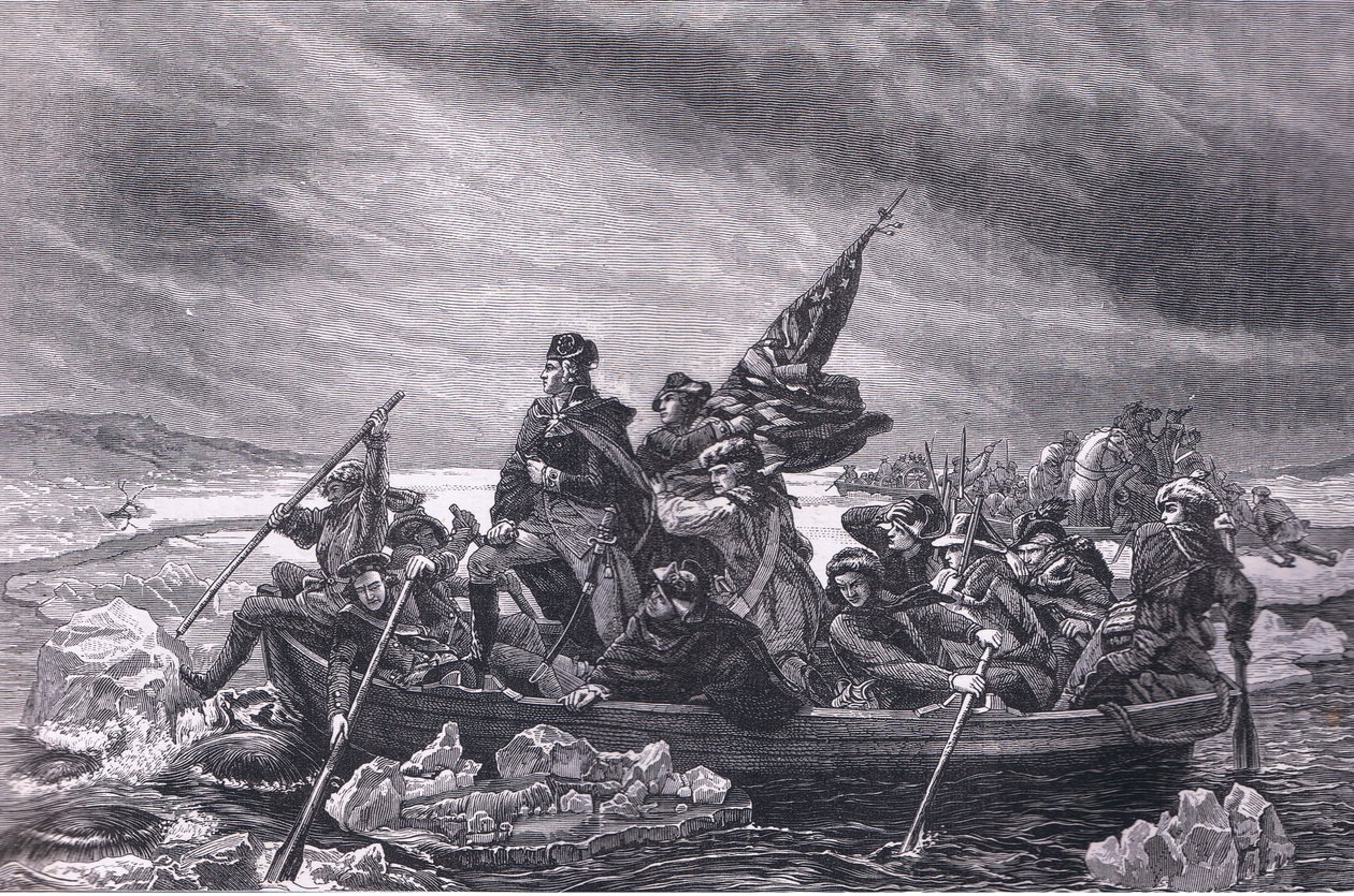 Washington steekt de Delaware over, illustratie uit Cassells Geschiedenis van de Verenigde Staten gepubliceerd door Cassell, Petter & Galpin, ca. 1900 (litho) door American English school