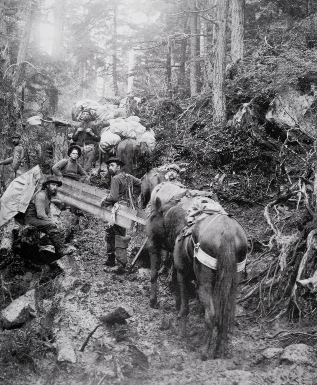 Beklimming van de Dyea Trail op Weg naar de Chilkoot Pass tijdens de Klondike Gold Rush (1897-98) door American Photographer