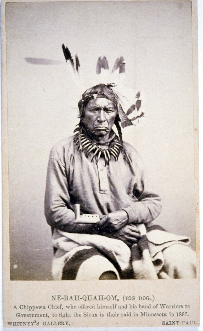 NE-BAH-QUAH-OM, Grote Hond, Chippewa Chief, bood aan om tegen de Sioux te vechten in Minnesota door American Photographer