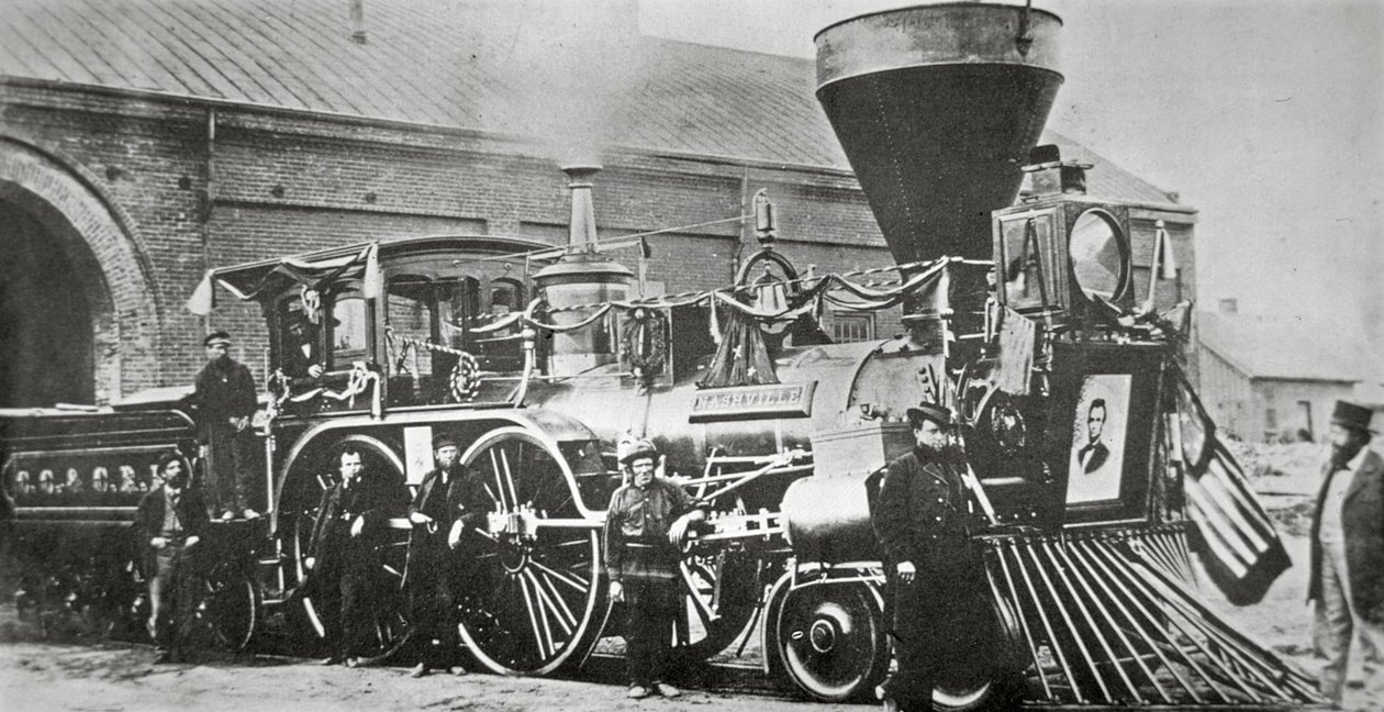 De locomotief die de begrafenistrein van Abraham Lincoln trok in 1865 door American Photographer