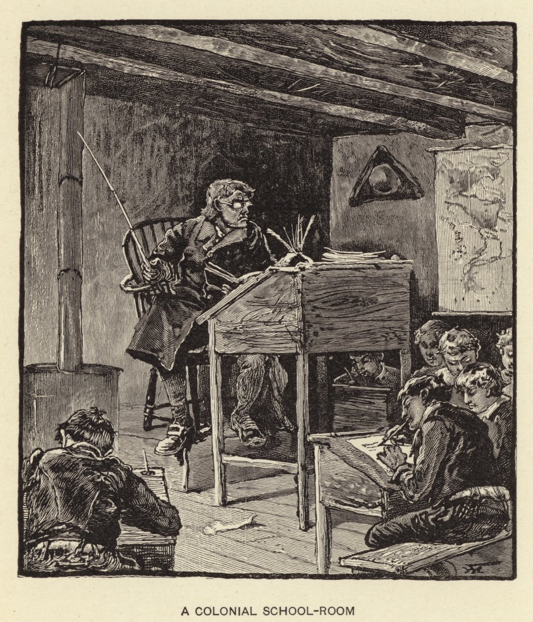 Een koloniale schoolkamer (litho) door American School