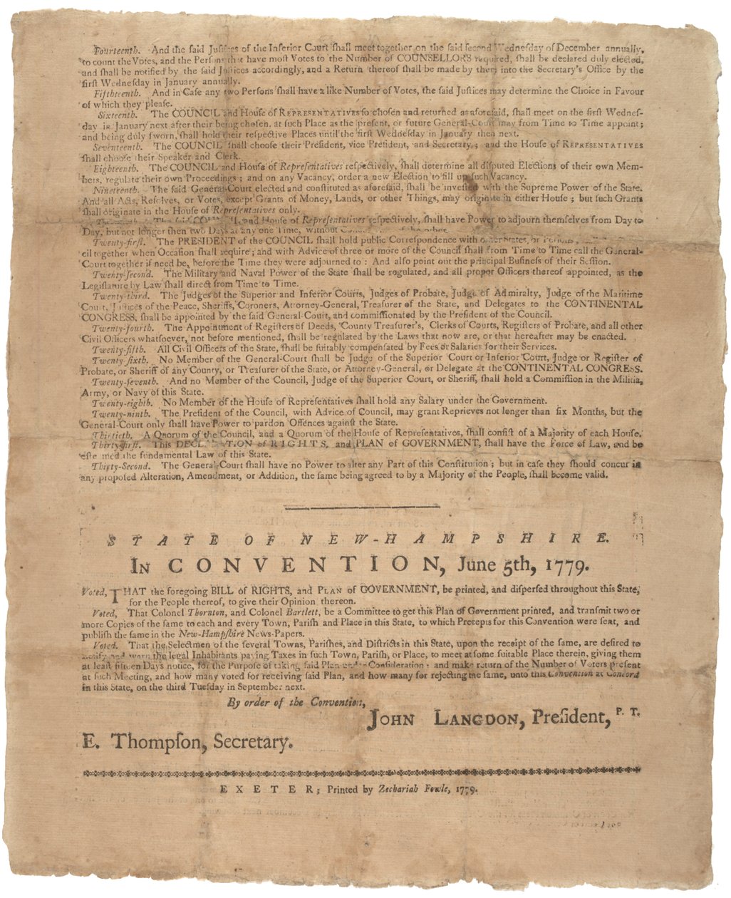 Een verklaring van rechten en een pleidooi voor de regering van de staat New Hampshire, 1779 door American School