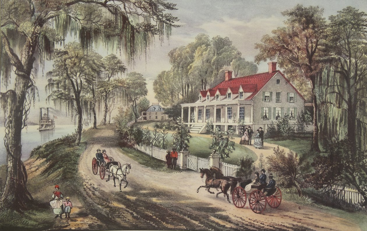 Een huis aan de Mississippi, uitgegeven 1871, Currier & Ives door American School