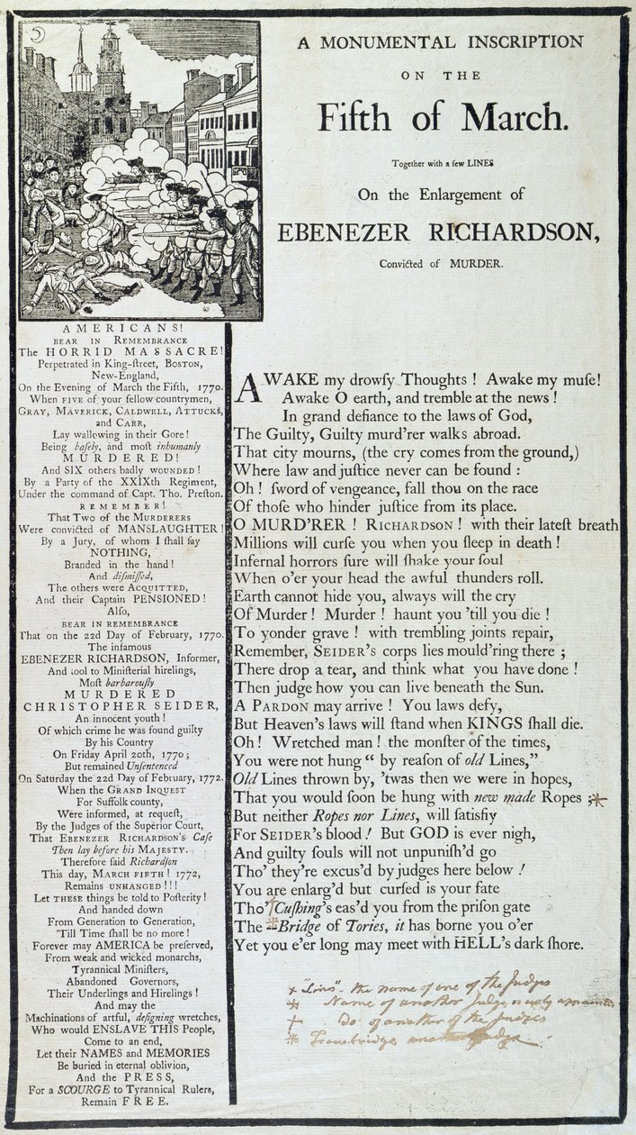Een monumentale inscriptie op de vijfde maart, 1772 door American School