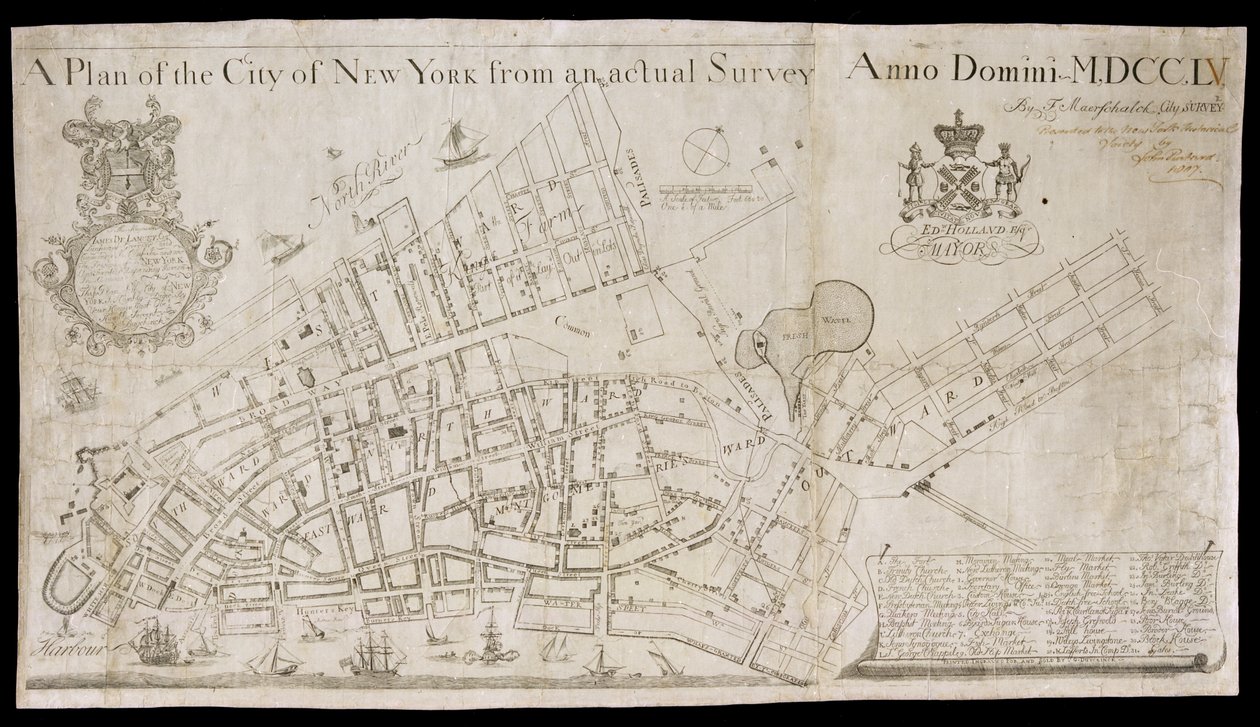 Een plan van de stad New York uit een feitelijke enquête door American School