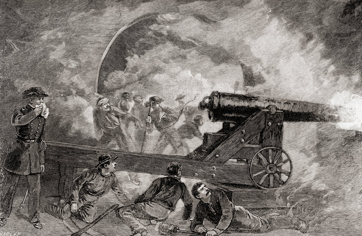 Een kazemat tijdens het bombardement bij de Slag om Fort Sumter, 12 april door American School